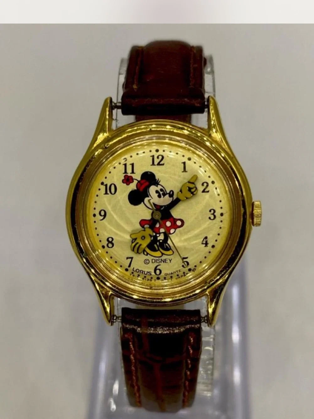 *** Disney ^^^ Minnie Mouse Gold-Tone Watch / Tan Leather Strap * Collectors ^^